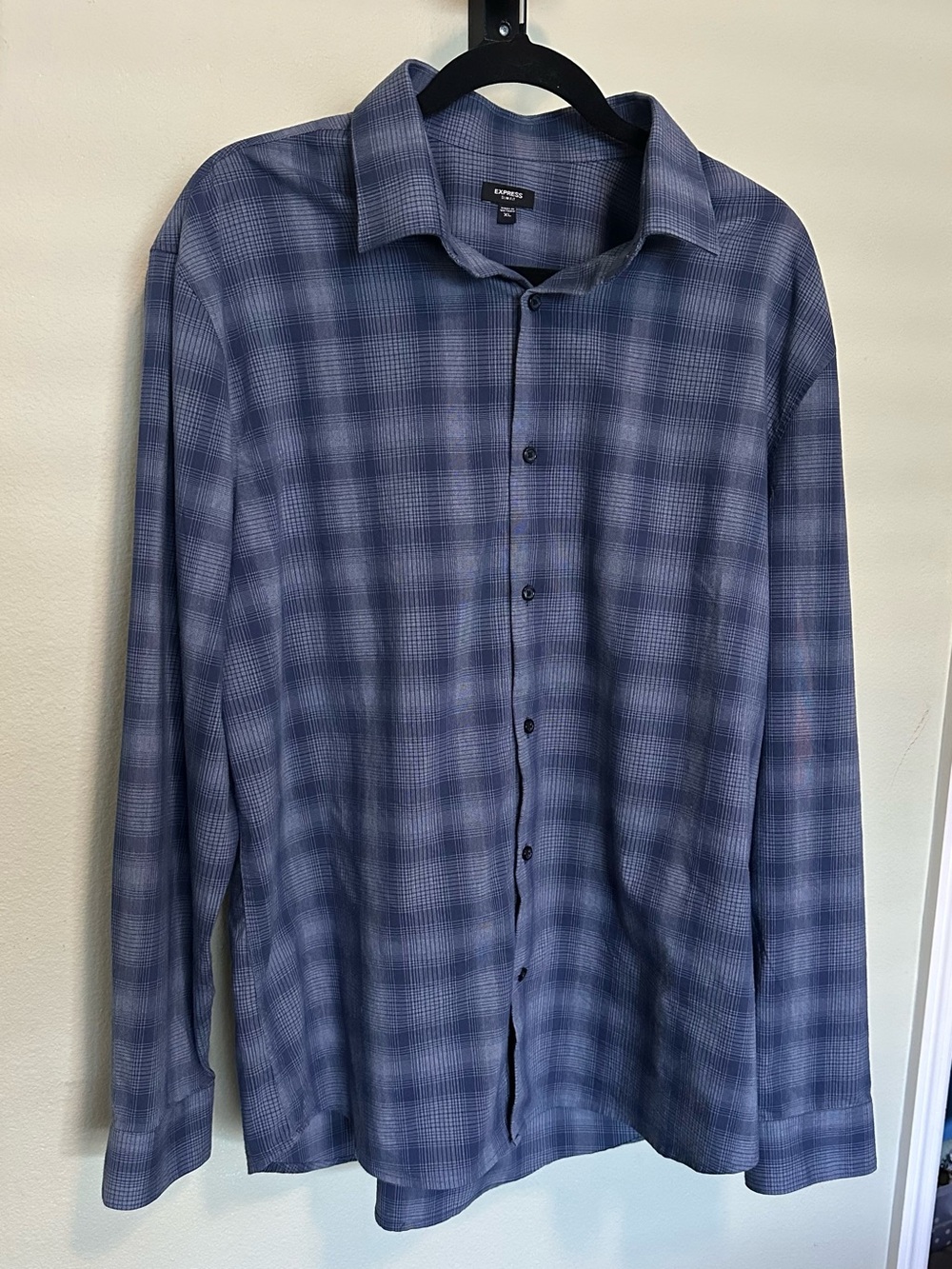 Express Men's Blue Plaid Dress Shirt